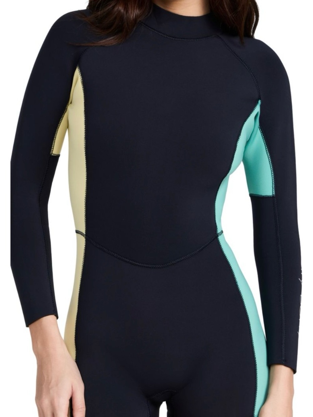 Sweaty Betty Black One-Piece Wetsuit with Mint and Pale Yellow Panels